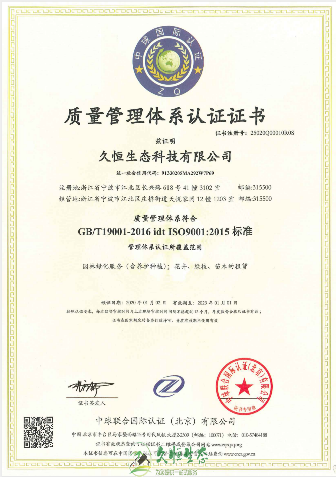 嘉兴1质量管理体系ISO9001证书